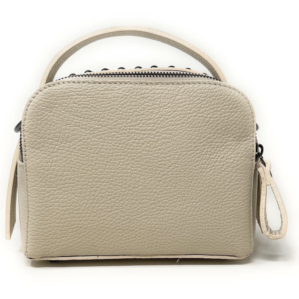 Mini sac à main en cuir grainé clouté AMY Taupe clair