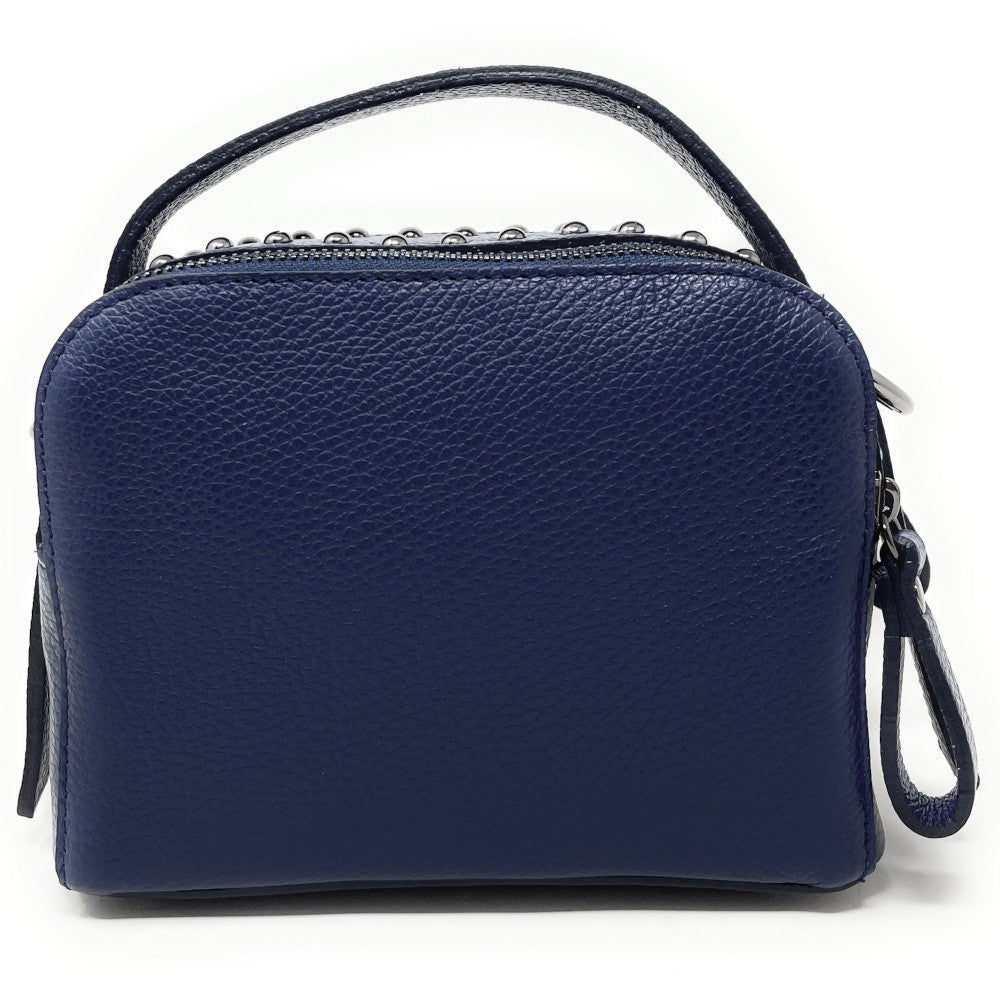 Mini sac à main en cuir grainé clouté AMY Bleu marine