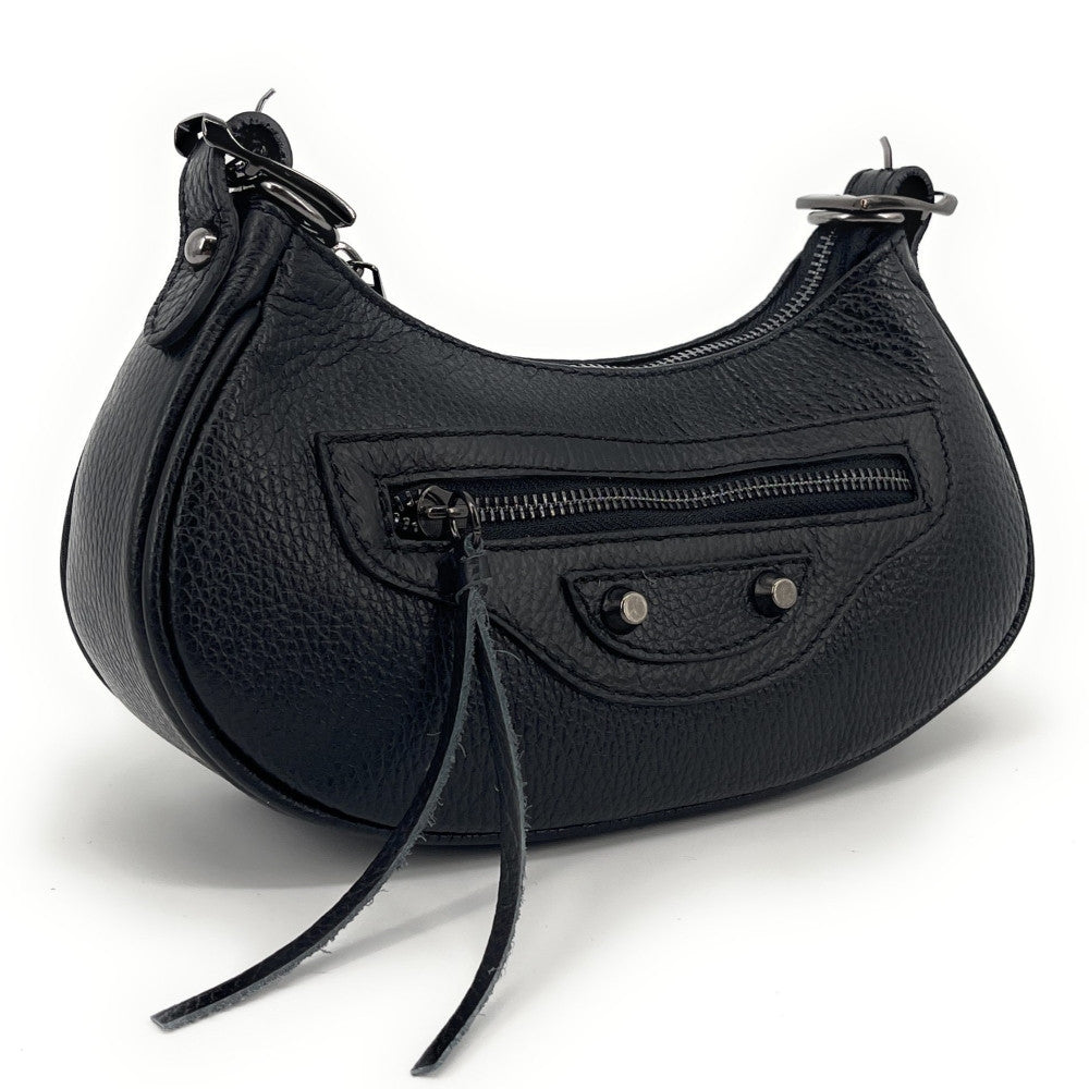 Sac à main demi-lune en cuir grainé ou irisé LUNA PARK Noir