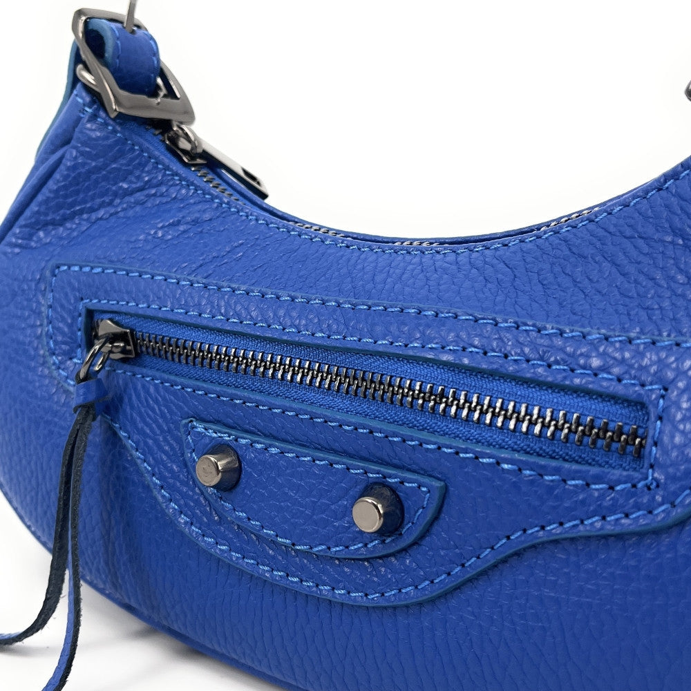 Sac à main demi-lune en cuir grainé ou irisé LUNA PARK Bleu cobalt
