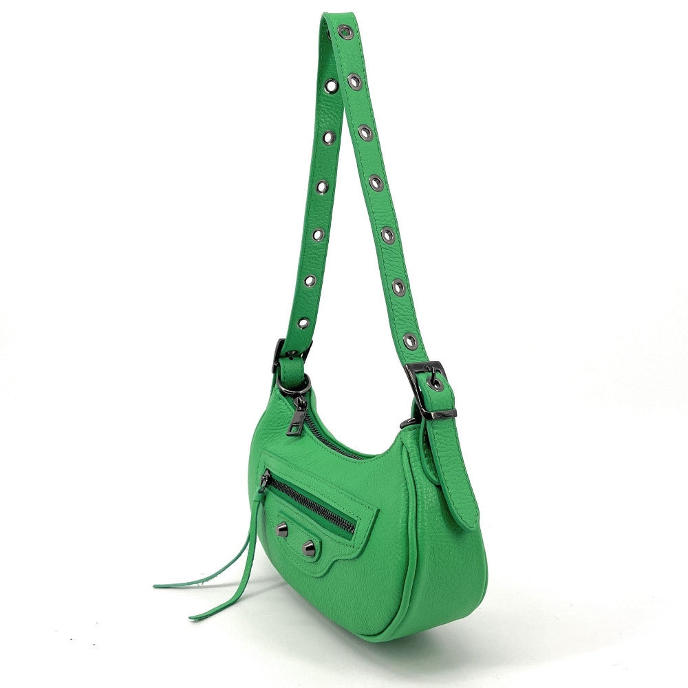 Sac à main demi-lune en cuir grainé ou irisé LUNA PARK Vert anglais