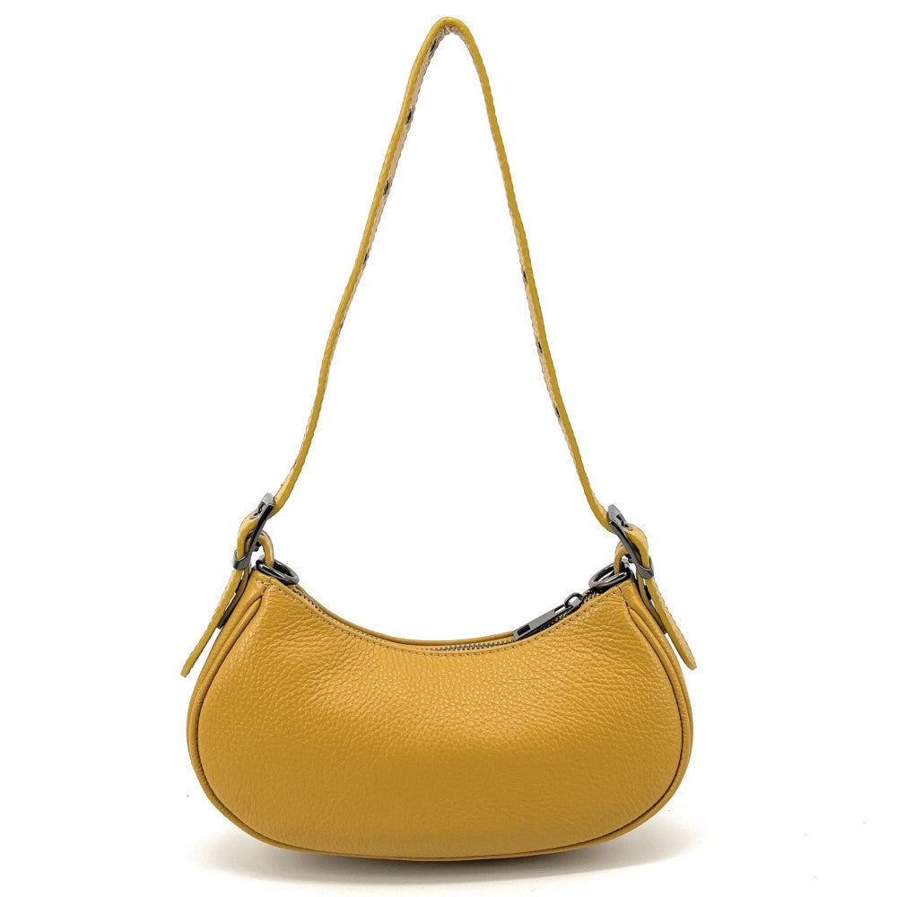 Sac à main demi-lune en cuir grainé ou irisé LUNA PARK Jaune Moutarde