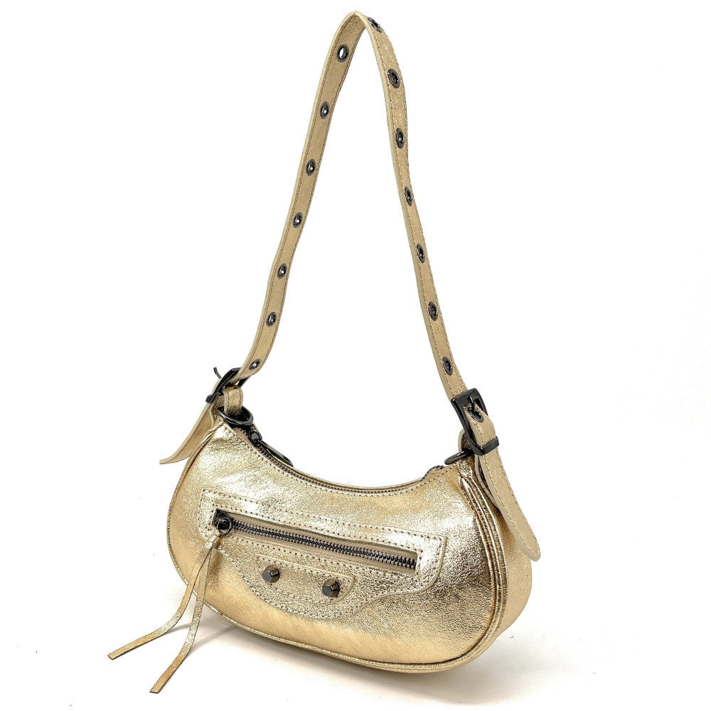 Sac à main demi-lune en cuir grainé ou irisé LUNA PARK Or