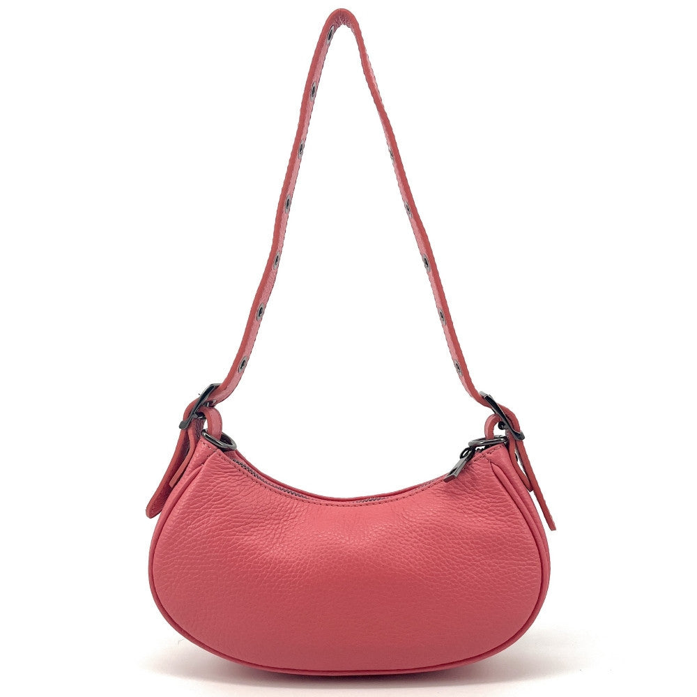 Sac à main demi-lune en cuir grainé ou irisé LUNA PARK Rose corail
