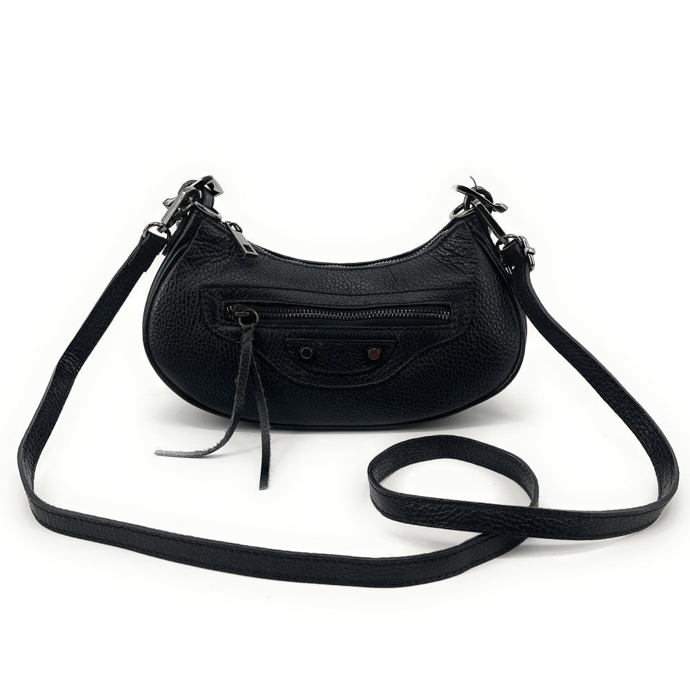 Sac à main demi-lune en cuir grainé ou irisé LUNA PARK Noir