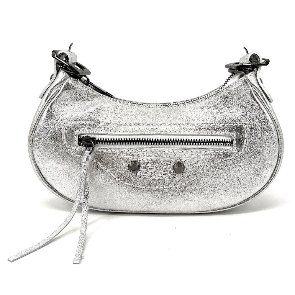 Sac à main demi-lune en cuir grainé ou irisé LUNA PARK Argent clair