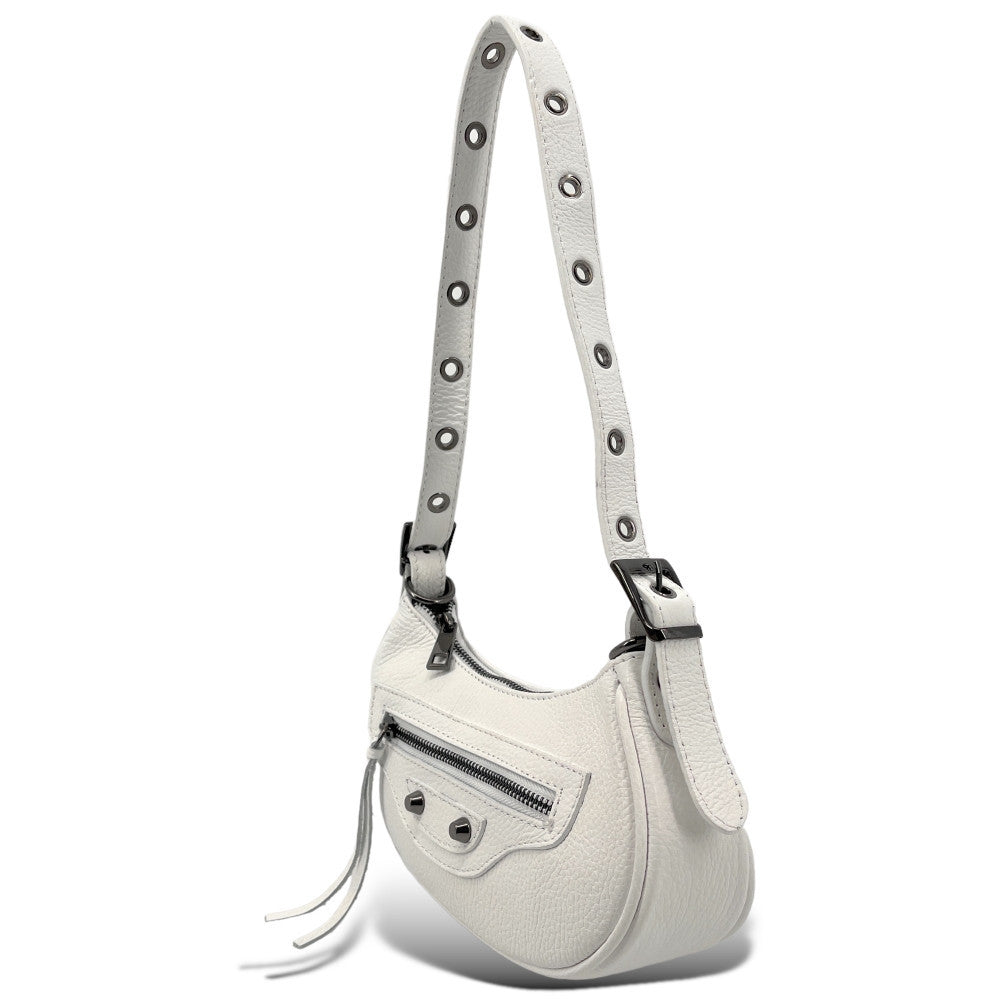 Sac à main demi-lune en cuir grainé ou irisé LUNA PARK Blanc