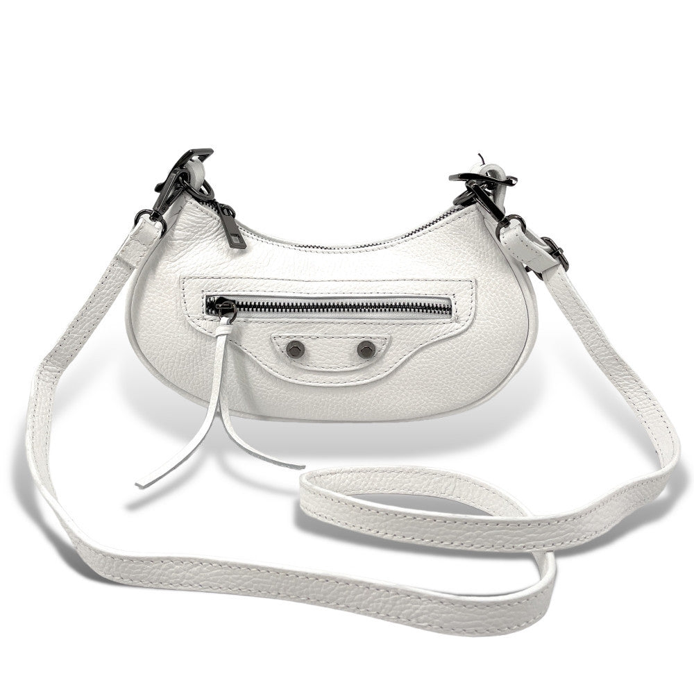 Sac à main demi-lune en cuir grainé ou irisé LUNA PARK Blanc