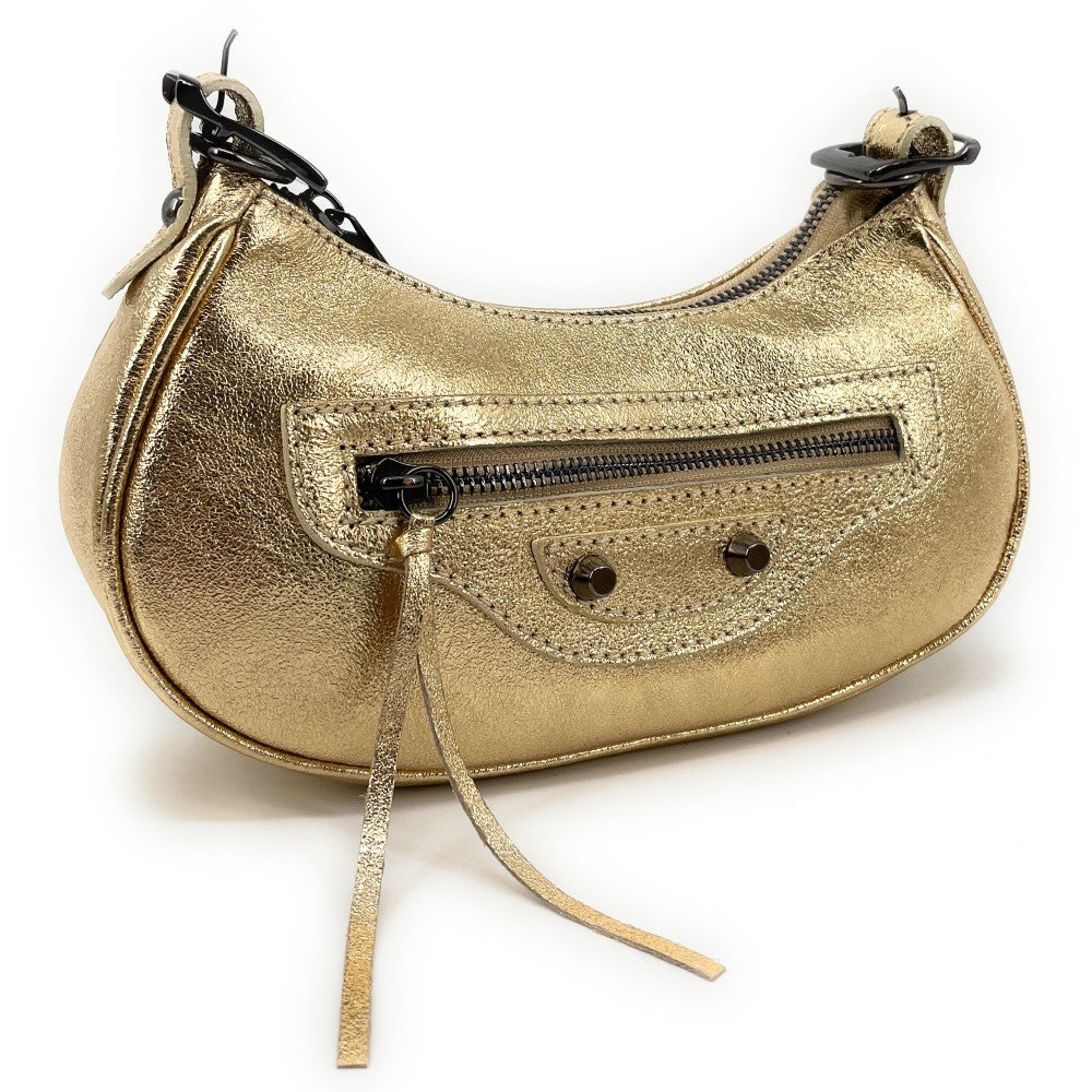 Sac à main demi-lune en cuir grainé ou irisé LUNA PARK Or
