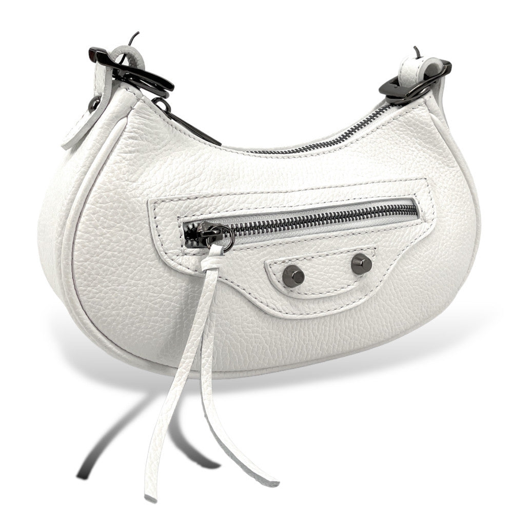 Sac à main demi-lune en cuir grainé ou irisé LUNA PARK Blanc