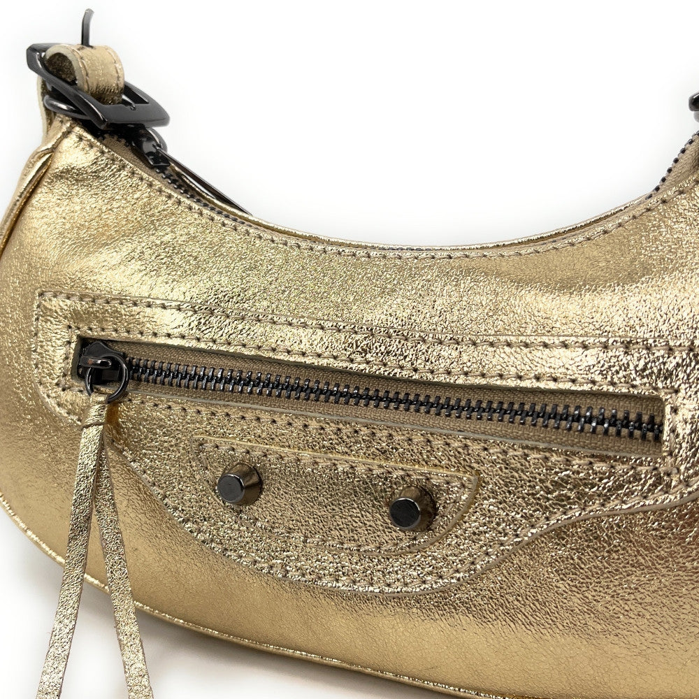 Sac à main demi-lune en cuir grainé ou irisé LUNA PARK Or