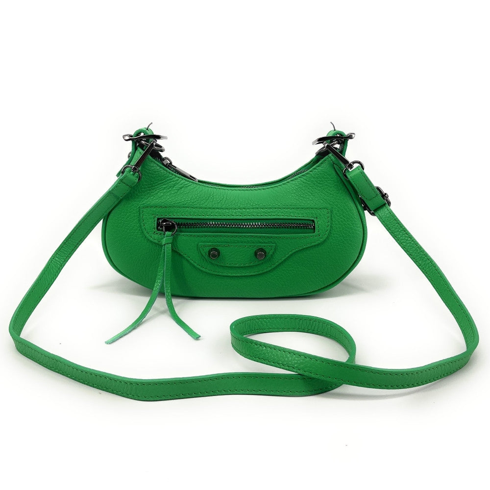 Sac à main demi-lune en cuir grainé ou irisé LUNA PARK Vert anglais