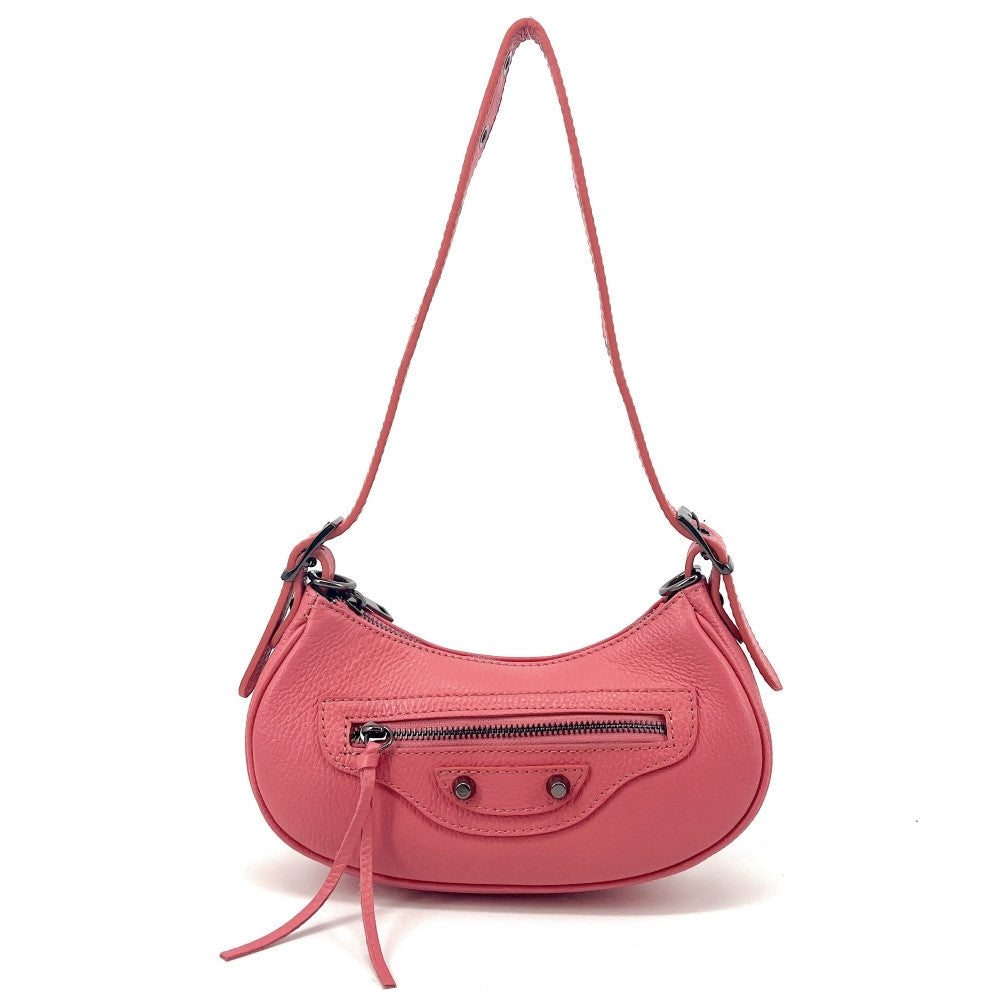Sac à main demi-lune en cuir grainé ou irisé LUNA PARK Rose corail
