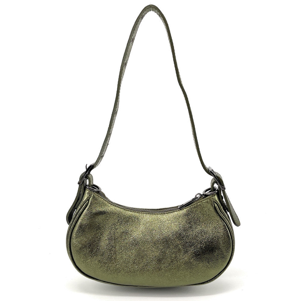 Sac à main demi-lune en cuir grainé ou irisé LUNA PARK Kaki irisé