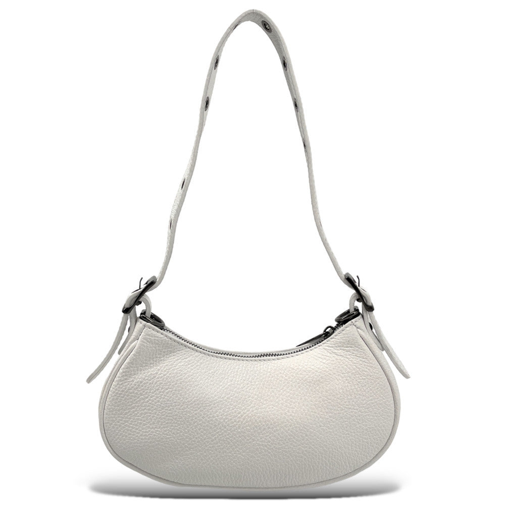 Sac à main demi-lune en cuir grainé ou irisé LUNA PARK Blanc