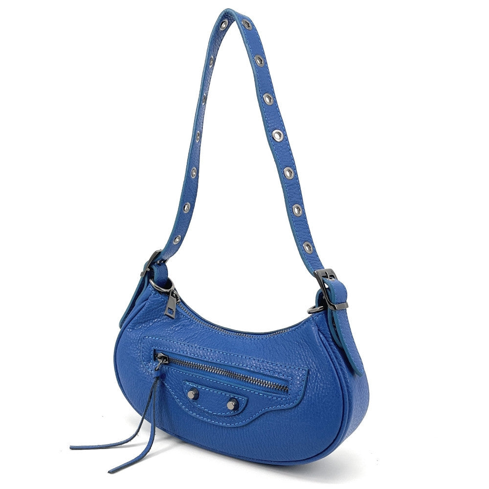 Sac à main demi-lune en cuir grainé ou irisé LUNA PARK Bleu cobalt