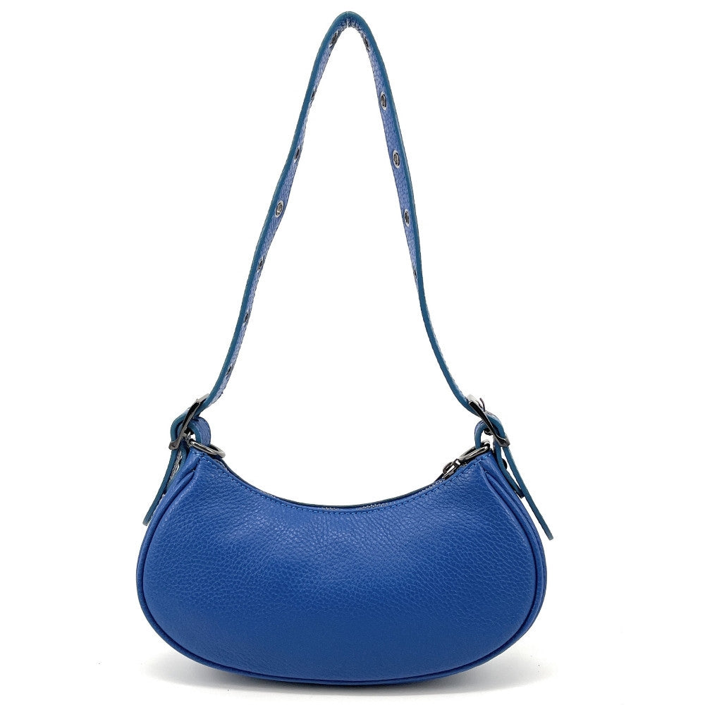 Sac à main demi-lune en cuir grainé ou irisé LUNA PARK Bleu cobalt