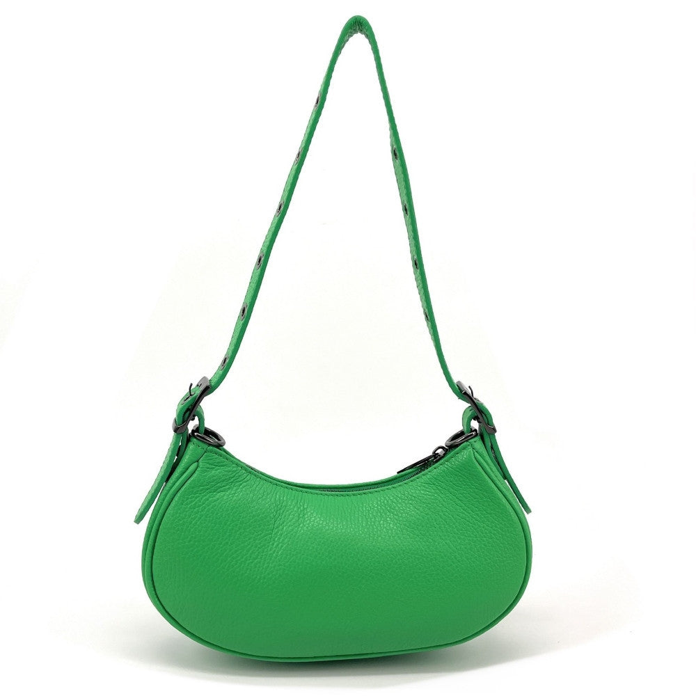 Sac à main demi-lune en cuir grainé ou irisé LUNA PARK Vert anglais