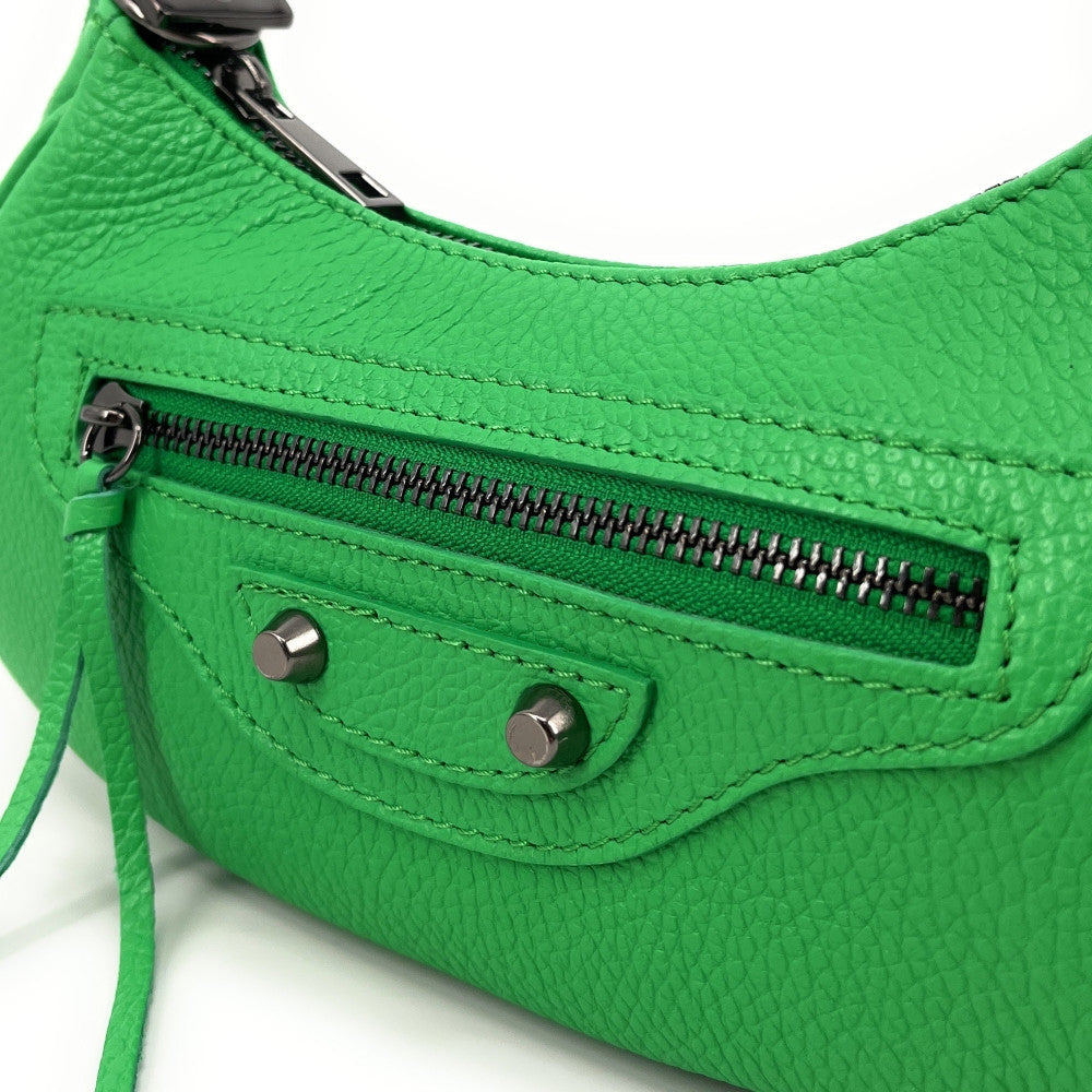 Sac à main demi-lune en cuir grainé ou irisé LUNA PARK Vert anglais