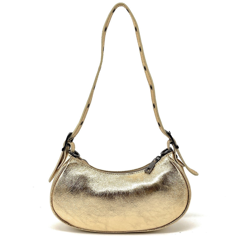Sac à main demi-lune en cuir grainé ou irisé LUNA PARK Or