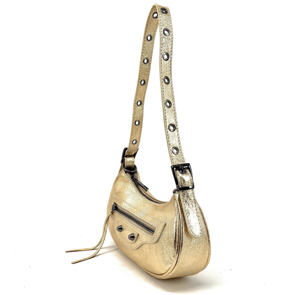 Sac à main demi-lune en cuir grainé ou irisé LUNA PARK Or