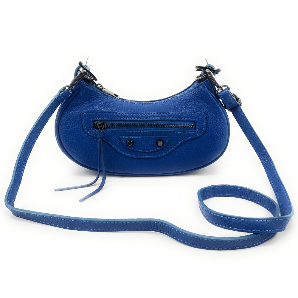 Sac à main demi-lune en cuir grainé ou irisé LUNA PARK Bleu cobalt