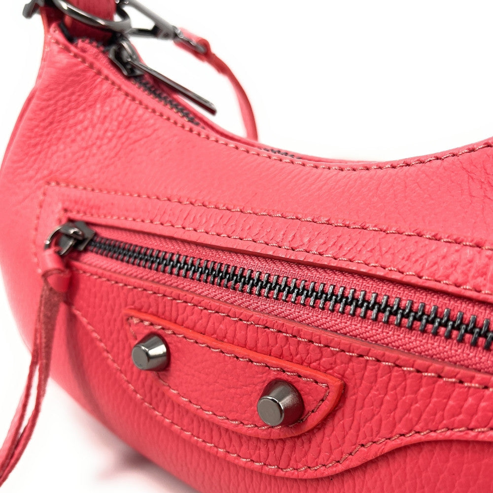 Sac à main demi-lune en cuir grainé ou irisé LUNA PARK Rose corail