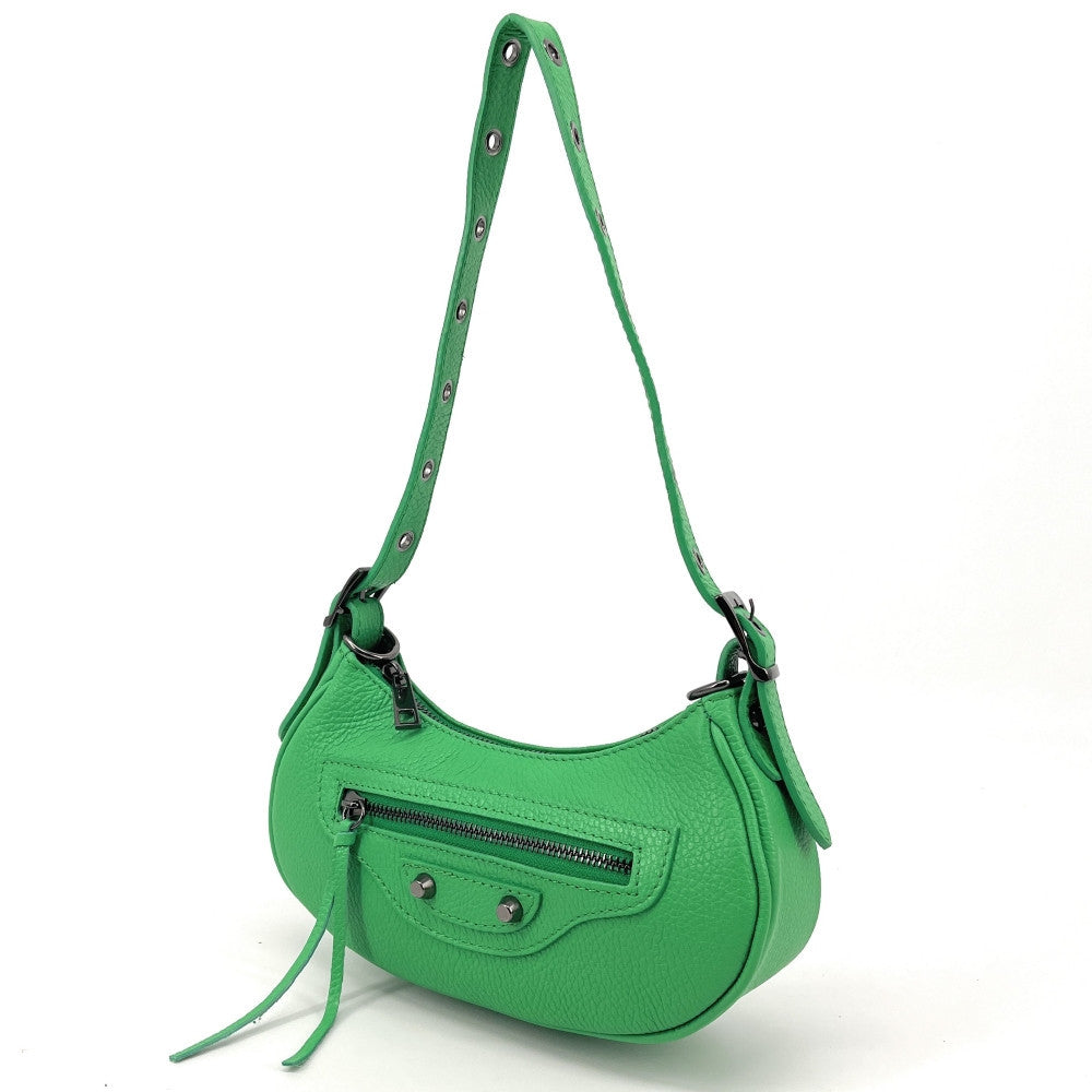 Sac à main demi-lune en cuir grainé ou irisé LUNA PARK Vert anglais