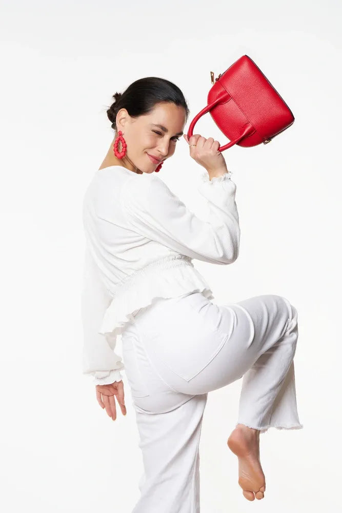 Mini-sac à main en cuir grainé MANOLITA Rouge garance