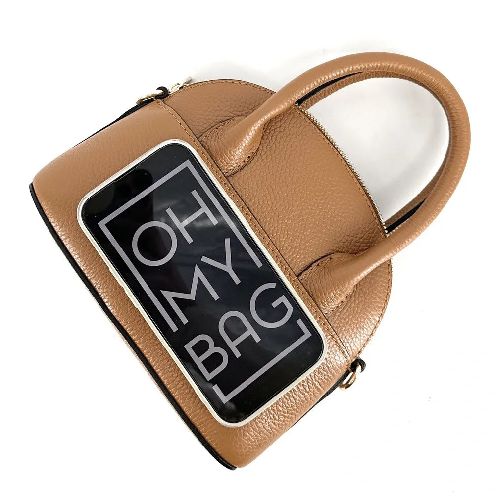 Mini-sac à main en cuir grainé MANOLITA Camel foncé
