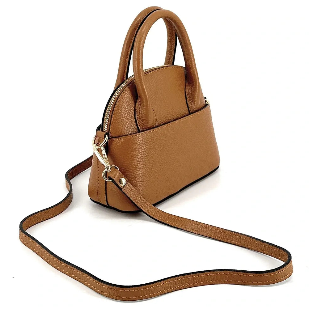 Mini-sac à main en cuir grainé MANOLITA Camel foncé