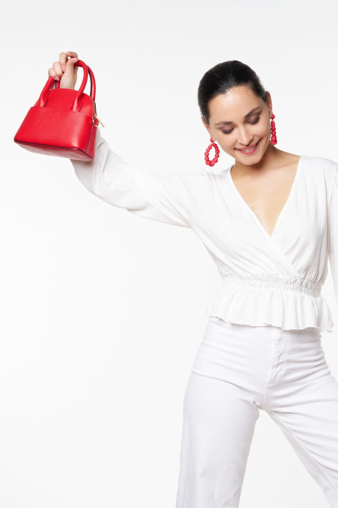 Mini-sac à main en cuir grainé MANOLITA Rouge garance