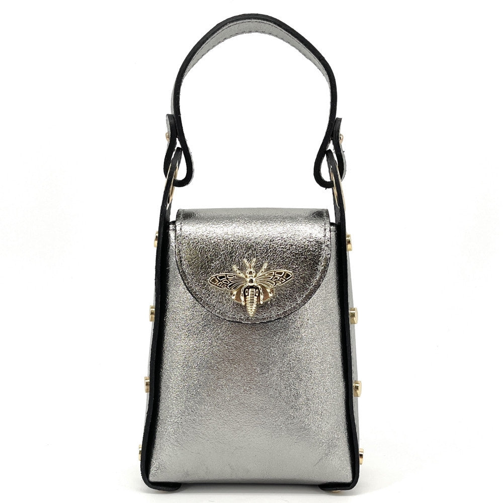 Mini sac à main en cuir irisé BEEZ Argent clair