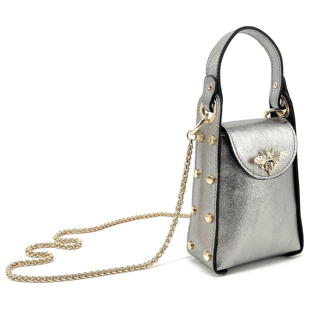 Mini sac à main en cuir irisé BEEZ Argent clair