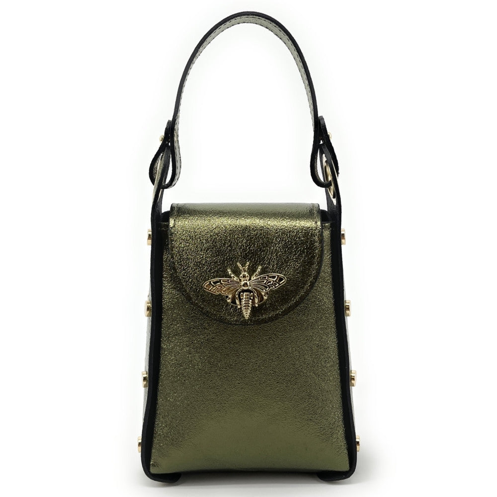 Mini sac à main en cuir irisé BEEZ Kaki irisé