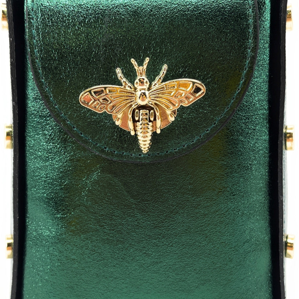 Mini sac à main en cuir irisé BEEZ Vert forêt irisé