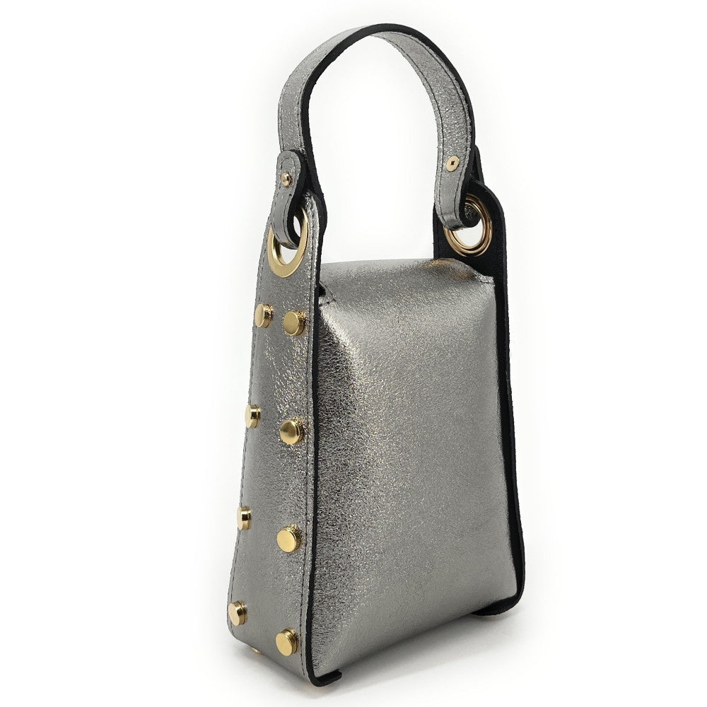 Mini sac à main en cuir irisé BEEZ Argent foncé