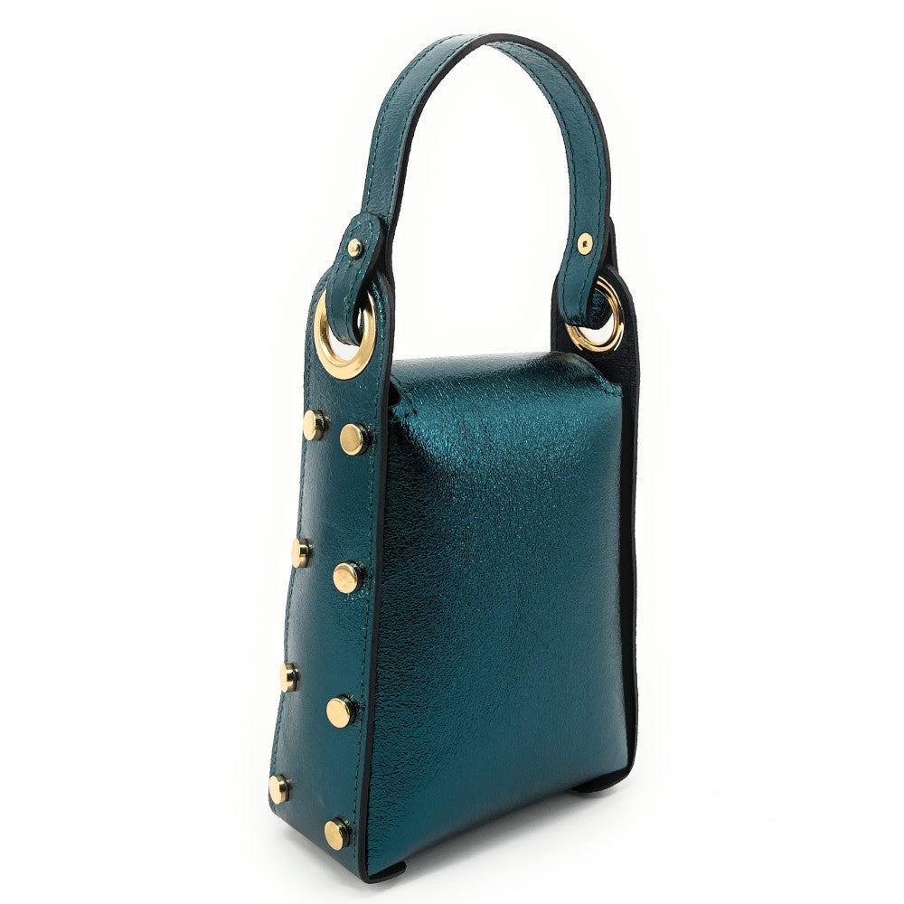 Mini sac à main en cuir irisé BEEZ Bleu vert canard