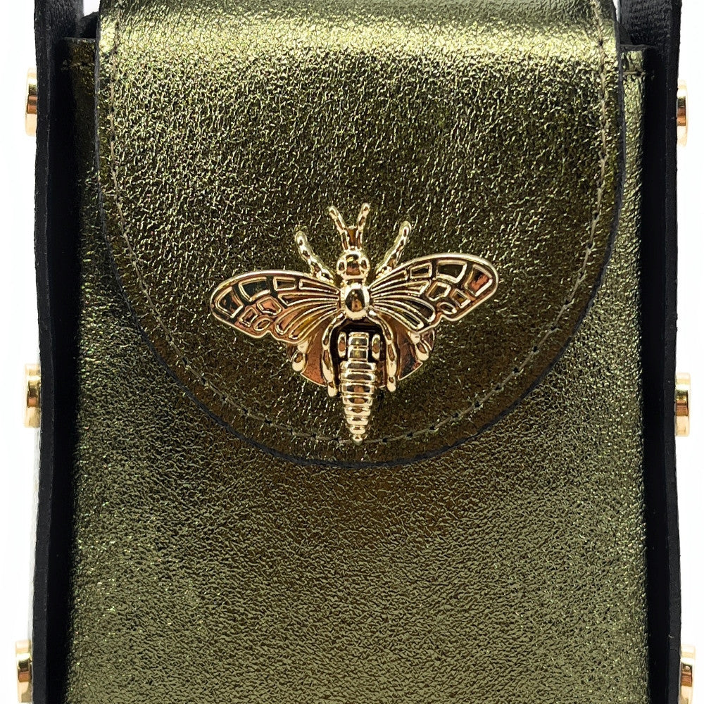 Mini sac à main en cuir irisé BEEZ Kaki irisé