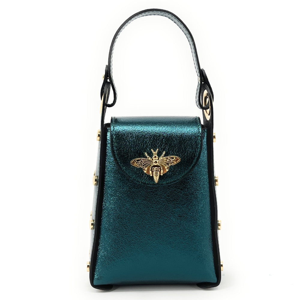 Mini sac à main en cuir irisé BEEZ Bleu vert canard