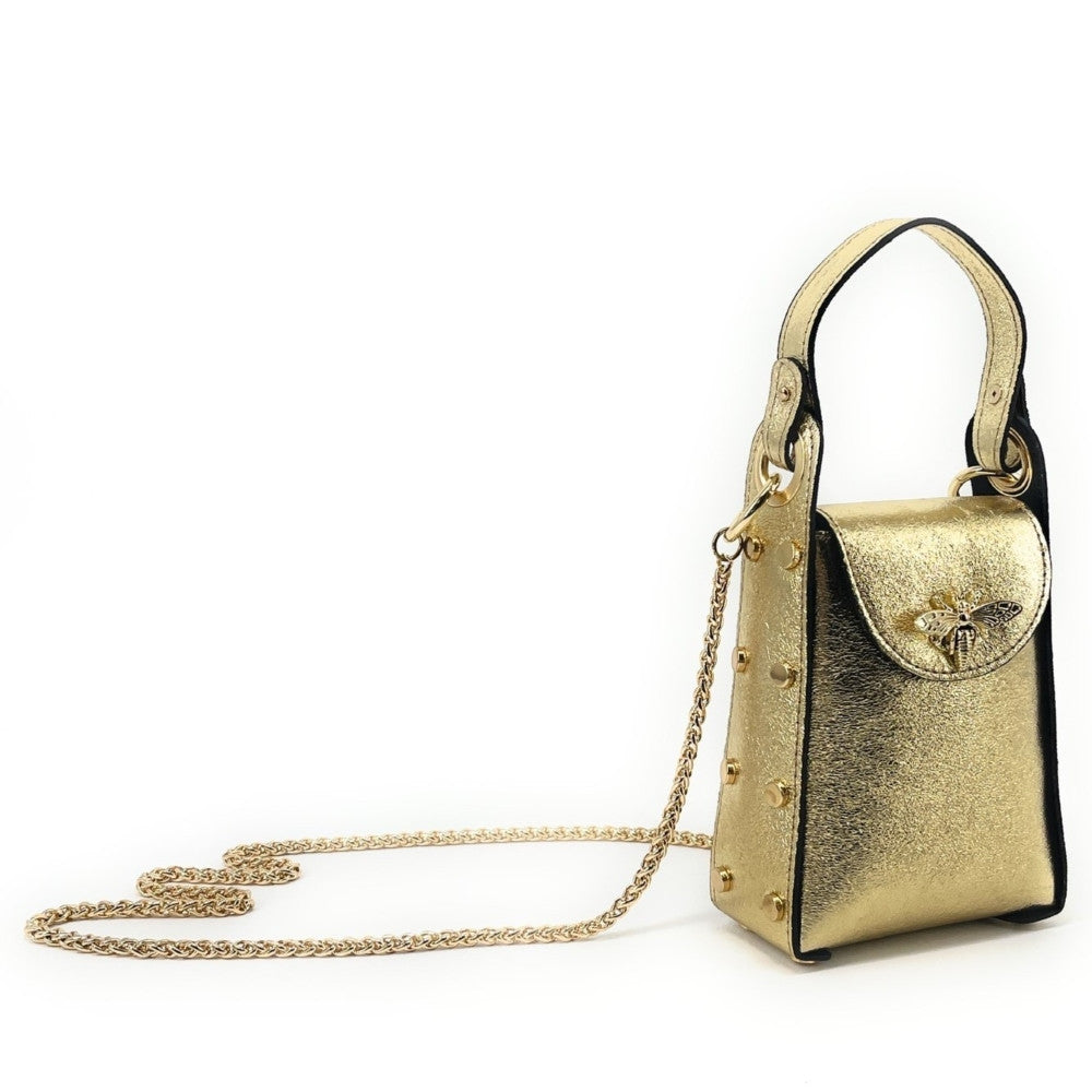 Mini sac à main en cuir irisé BEEZ Or