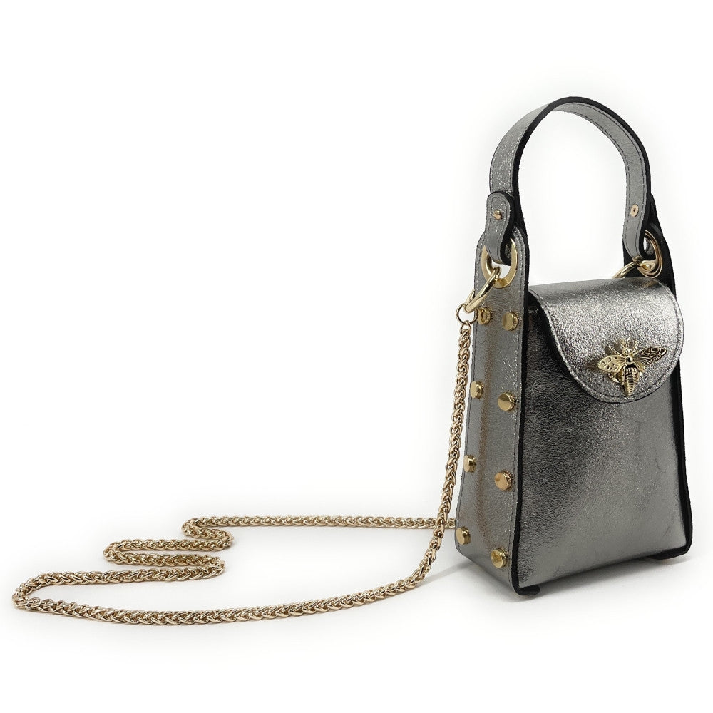 Mini sac à main en cuir irisé BEEZ Argent foncé