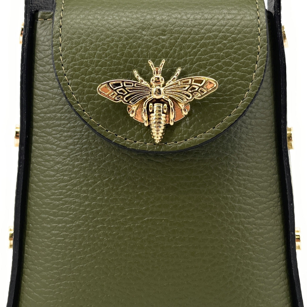 Mini sac à main en cuir irisé BEEZ Kaki