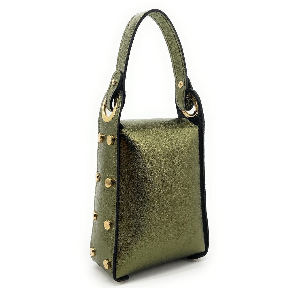 Mini sac à main en cuir irisé BEEZ Kaki irisé