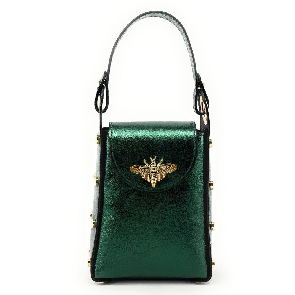 Mini sac à main en cuir irisé BEEZ Vert forêt irisé