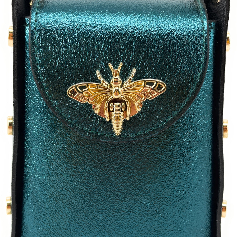 Mini sac à main en cuir irisé BEEZ Bleu vert canard