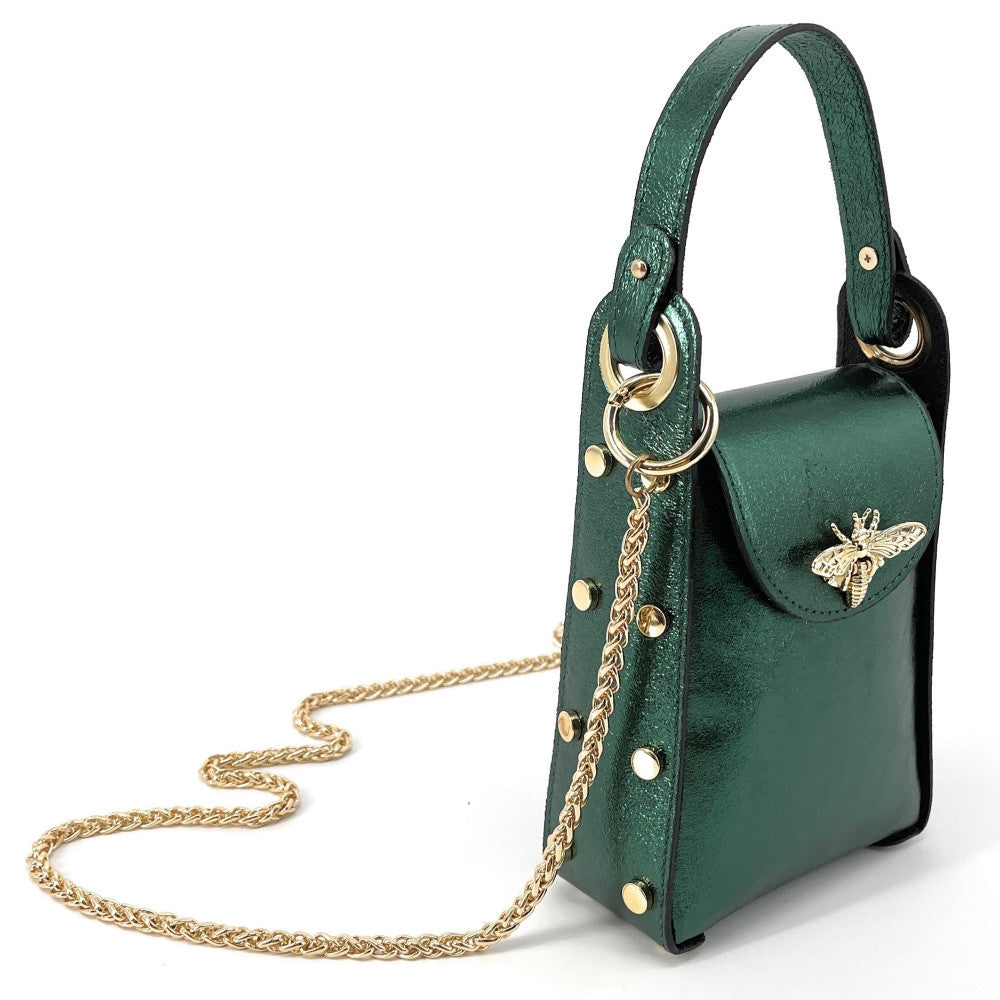 Mini sac à main en cuir irisé BEEZ Vert forêt irisé