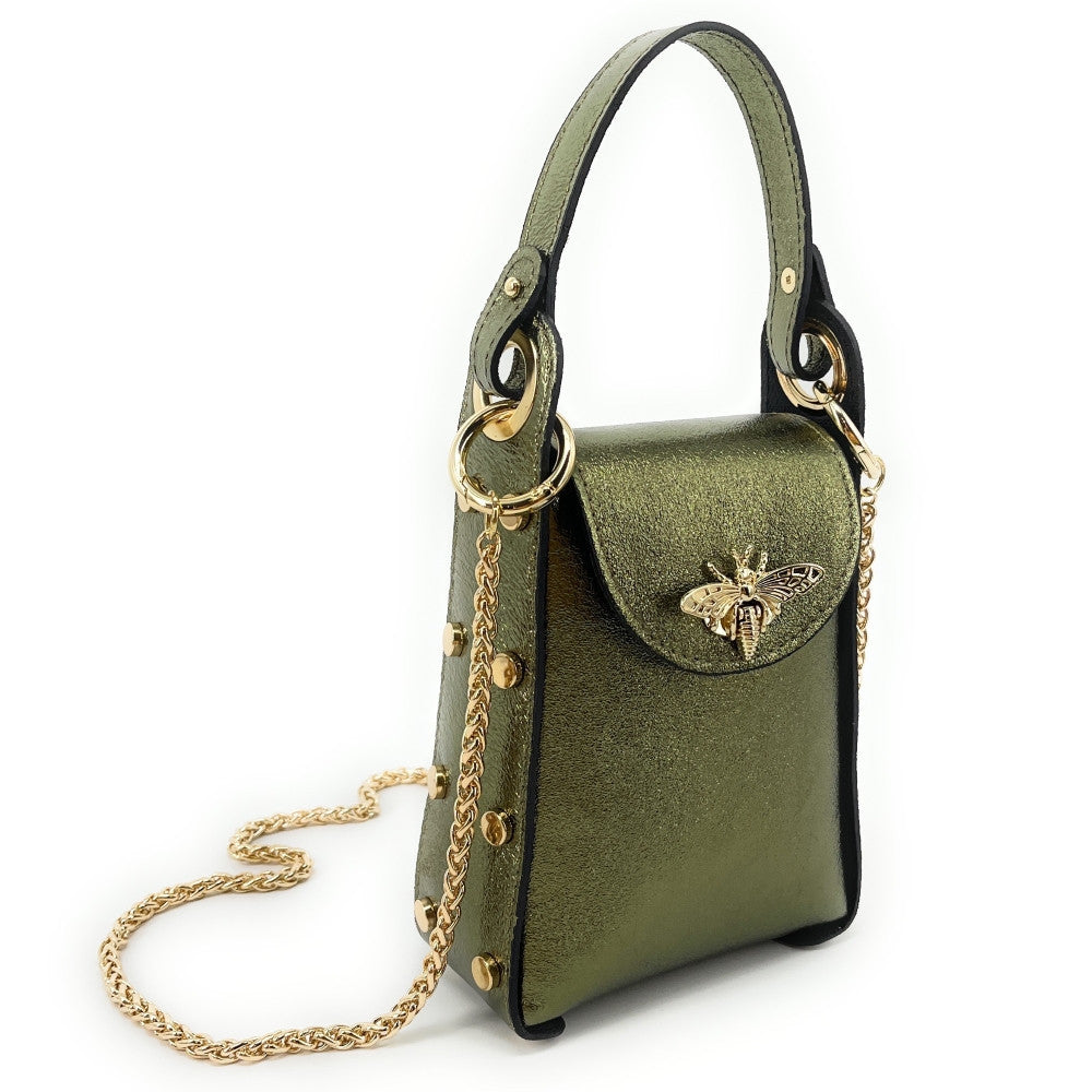 Mini sac à main en cuir irisé BEEZ Kaki irisé