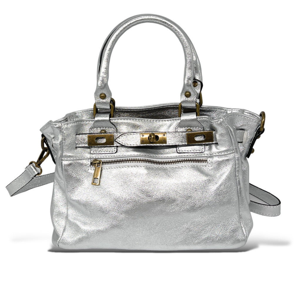 Mini sac à main en cuir irisé JANIS Argent clair