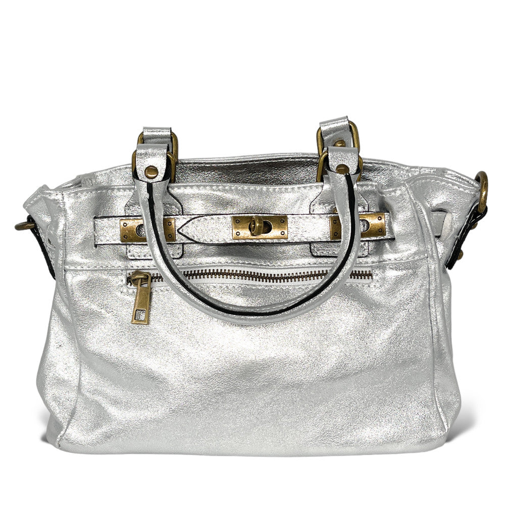 Mini sac à main en cuir irisé JANIS Argent clair